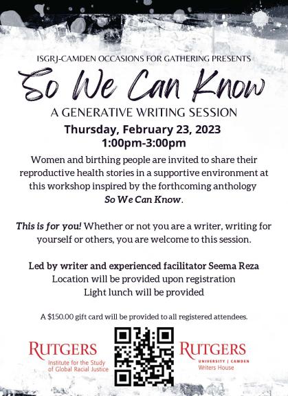 So We Can Know A Generative Writing Workshop February 23