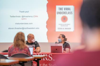 Donna Murch and Carlos Decena at The Viral Underclass on March 22