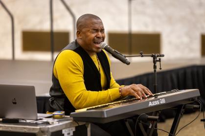 American actor and singer-songwriter Chaz Lamar Shepherd performs during the Black Women Leaders of Prominence Series event honoring Ruby Sales